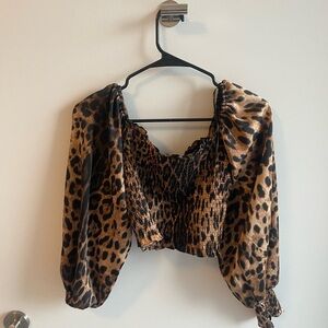 Voila Leopard Print Smocked Crop Top